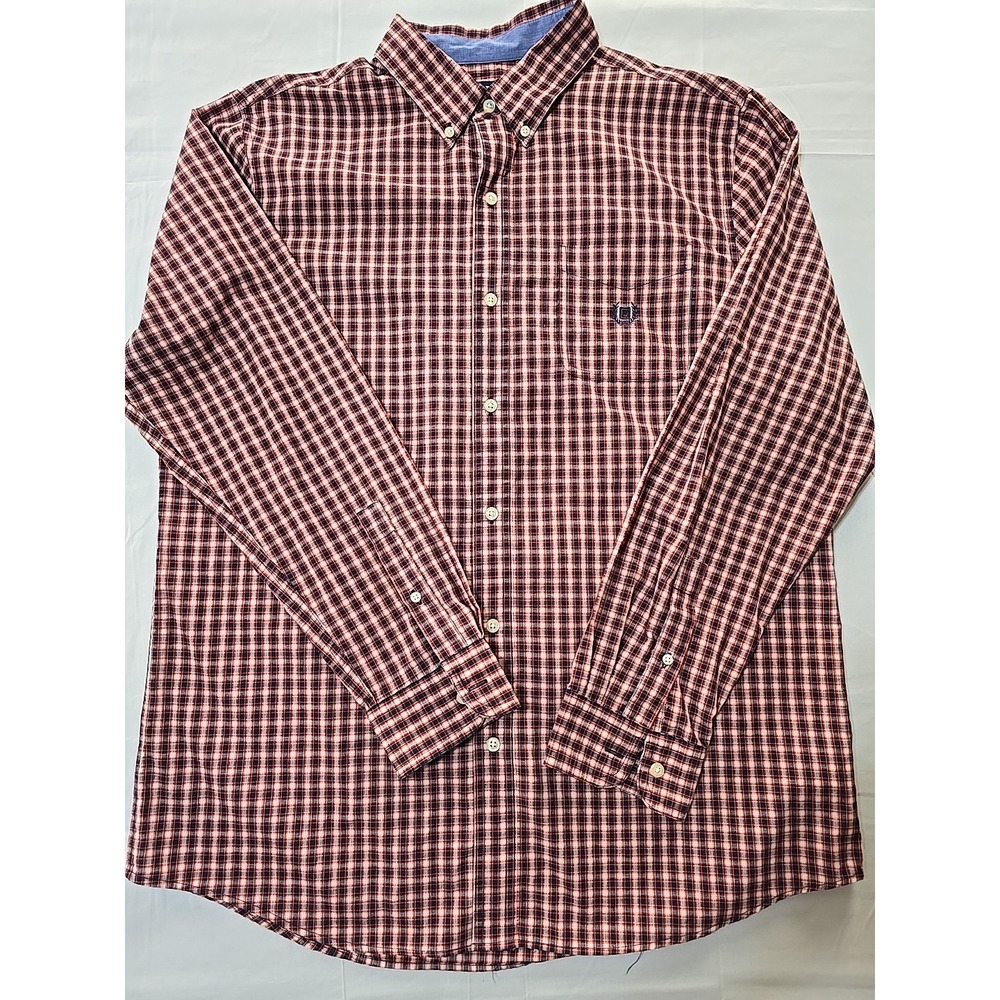 Chaps Ralph Lauren Men Large Red Blue Plaid Button Down Long Sleeve Shirt Preppy